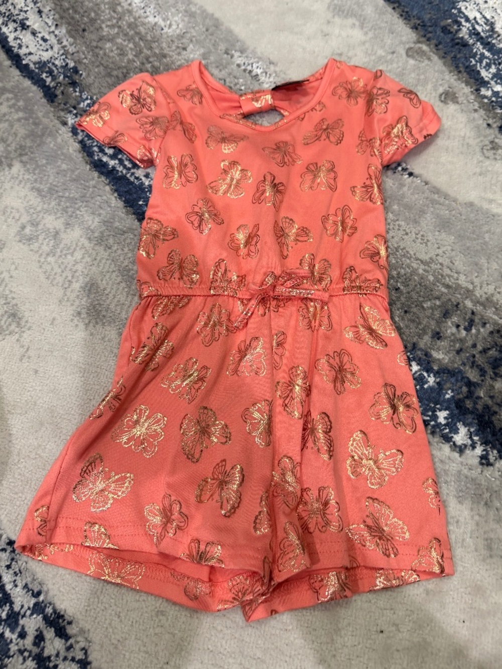 Picapino Girls 3T Coral Metallic Butterfly Romper